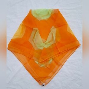 Vintage 1960's Handpainted Vinal Geometric Print Square Scarf